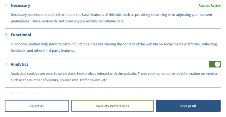Consent Management Platform Cookie Preferences Screenshot