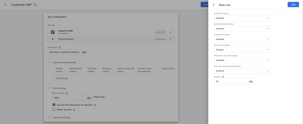 CookieYes CMP default consent settings for GDPR Laws