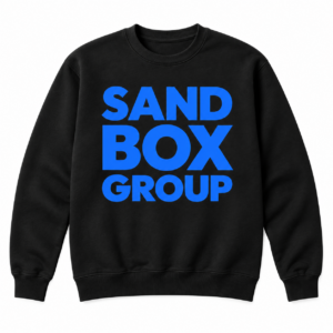 Black Sweatshirt with Sandbox Group Logo on White Background