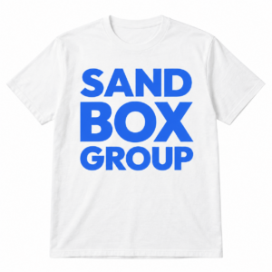 White T-Shirt with Sandbox Group Logo on a White Background